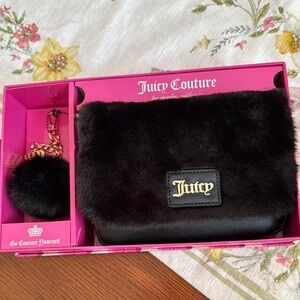 New Juicy Couture Black Faux Fur Clutch/Crossbody